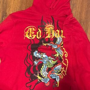 Ed Hardy Red Hoodie with Dragon Graphic